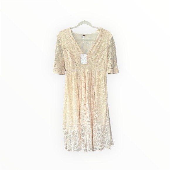 Free People Dresses & Skirts - $168 Free People Mountain Laurel Lace Crochet Dress Almond Beige Ivory 4 S‎ NWT